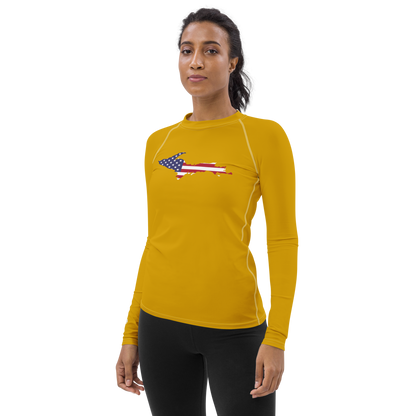 Michigan Upper Peninsula Rash Guard (w/ UP USA Flag) | Women's - Gold