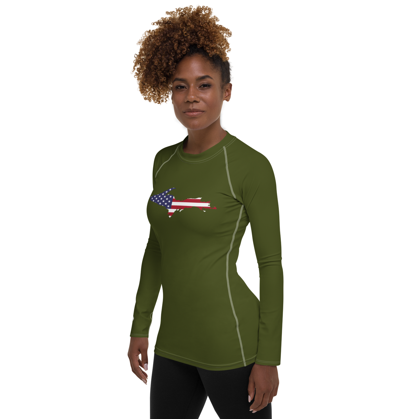 Michigan Upper Peninsula Rash Guard (w/ UP USA Flag) | Women's - Army Green