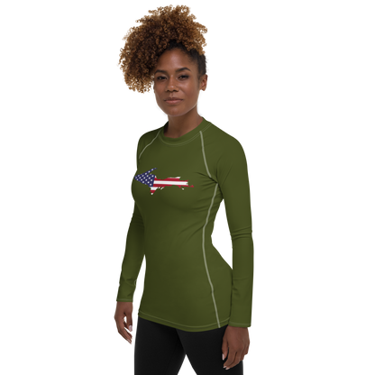 Michigan Upper Peninsula Rash Guard (w/ UP USA Flag) | Women's - Army Green