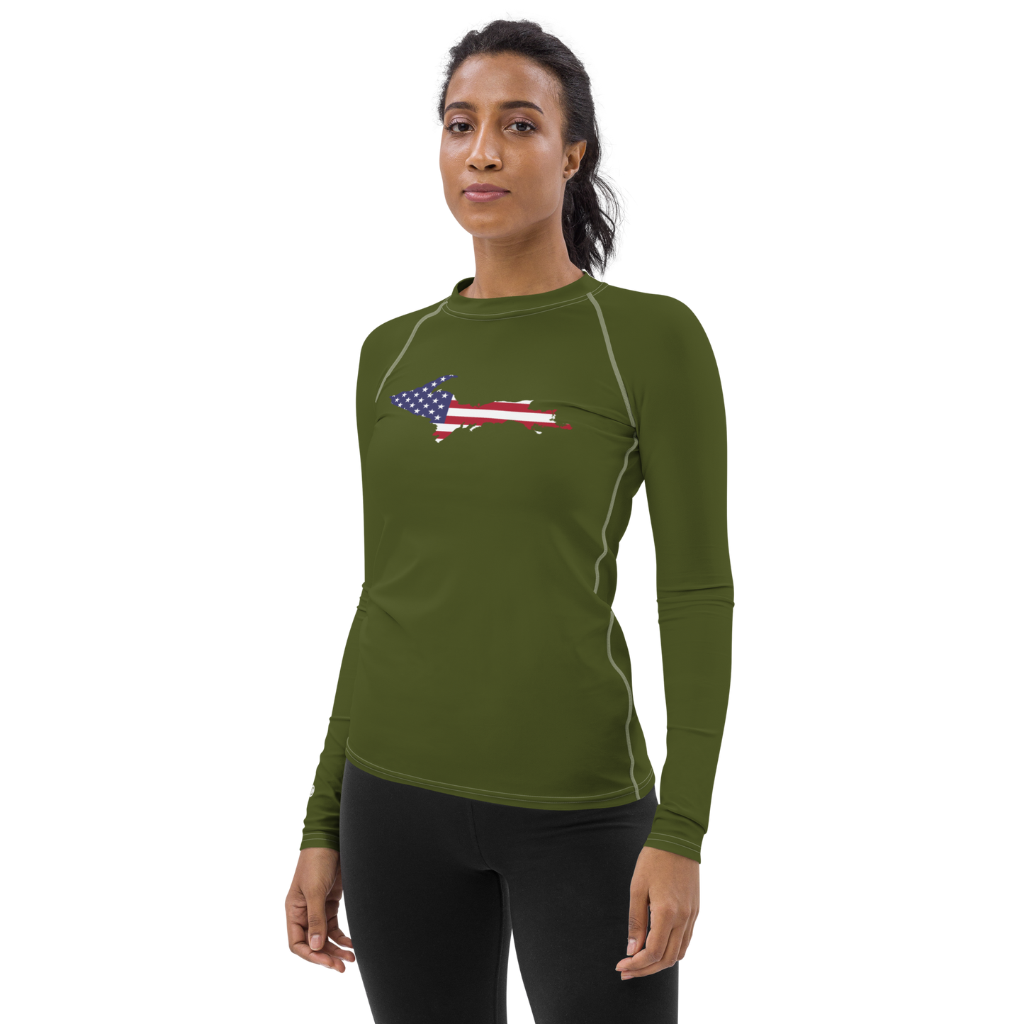 Michigan Upper Peninsula Rash Guard (w/ UP USA Flag) | Women's - Army Green