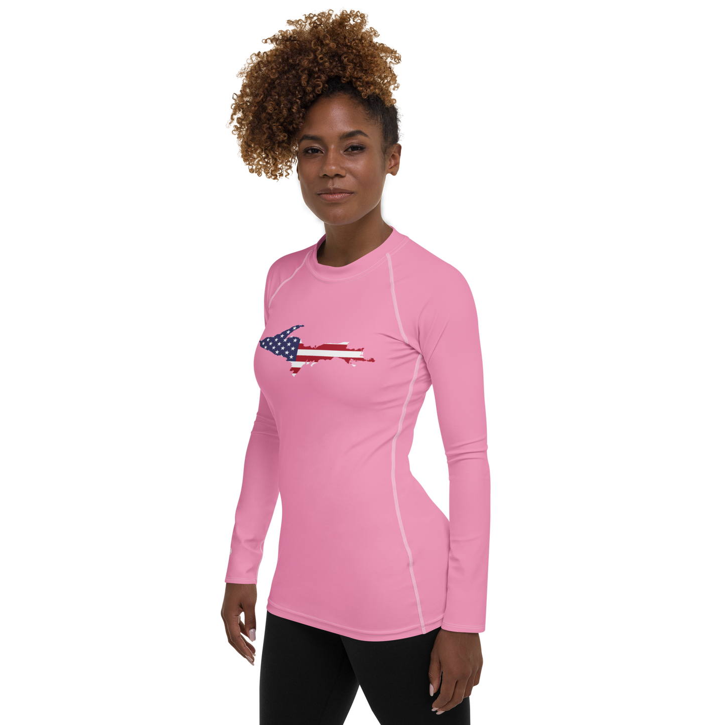 Michigan Upper Peninsula Rash Guard (w/ UP USA Flag) | Women's - '67 Caddie Pink