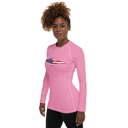 Michigan Upper Peninsula Rash Guard (w/ UP USA Flag) | Women's - '67 Caddie Pink