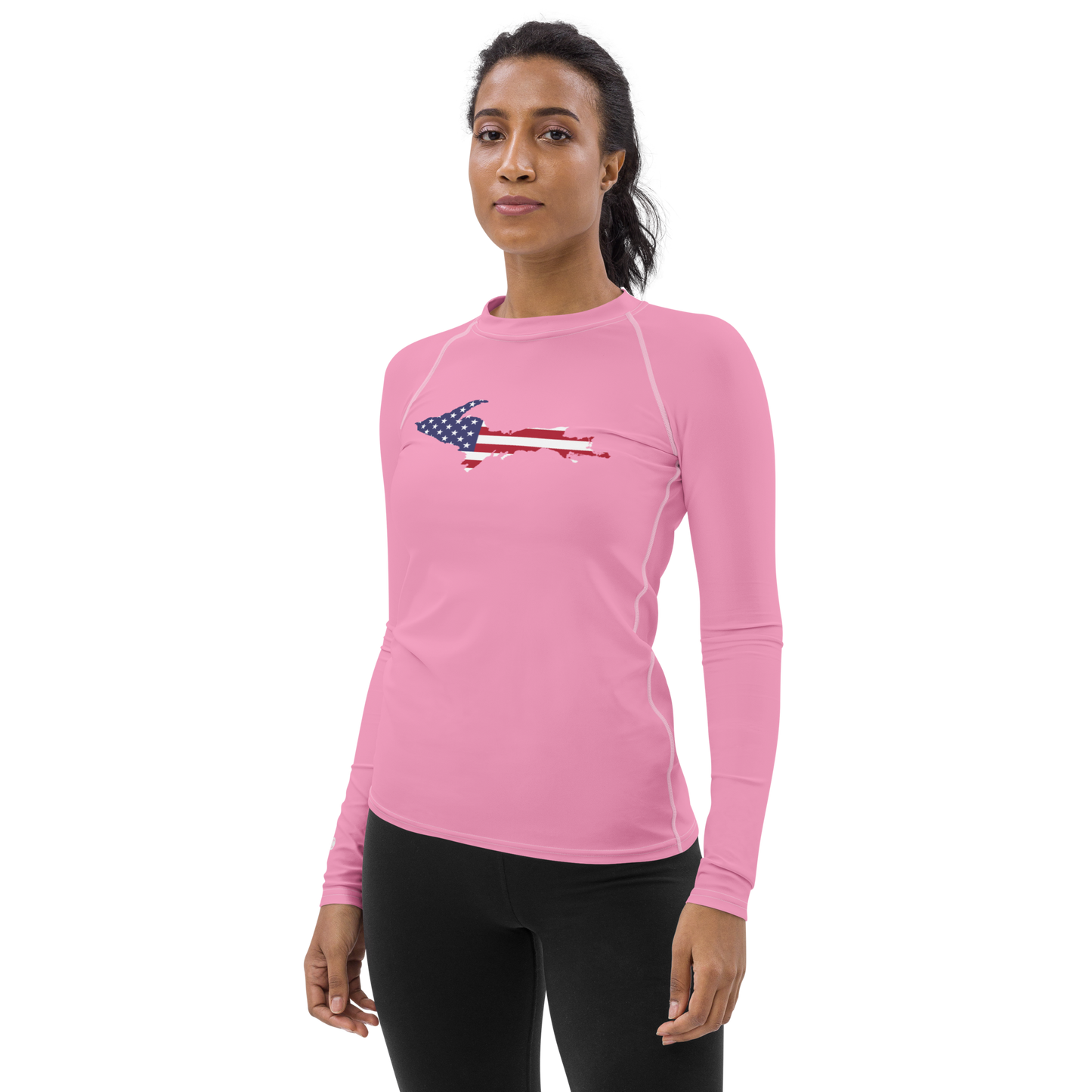 Michigan Upper Peninsula Rash Guard (w/ UP USA Flag) | Women's - '67 Caddie Pink