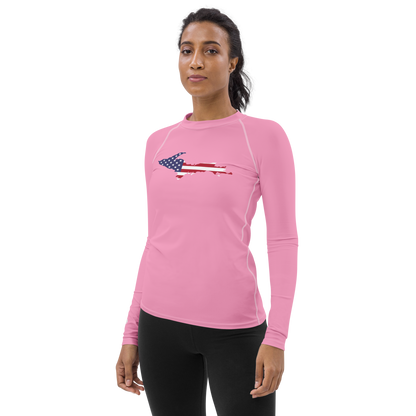 Michigan Upper Peninsula Rash Guard (w/ UP USA Flag) | Women's - '67 Caddie Pink