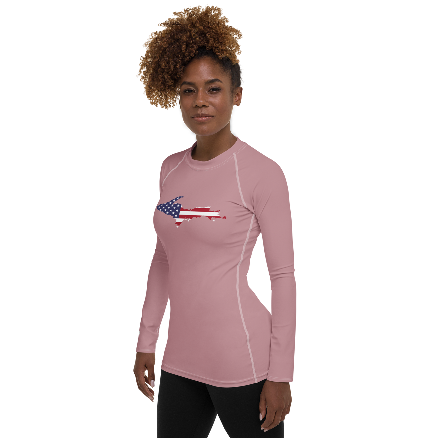 Michigan Upper Peninsula Rash Guard (w/ UP USA Flag) | Women's - Cherry Blossom Pink