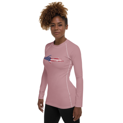 Michigan Upper Peninsula Rash Guard (w/ UP USA Flag) | Women's - Cherry Blossom Pink