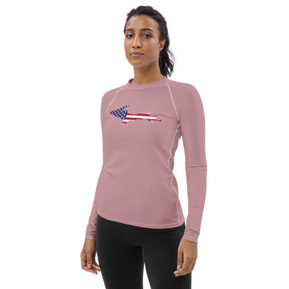 Michigan Upper Peninsula Rash Guard (w/ UP USA Flag) | Women's - Cherry Blossom Pink