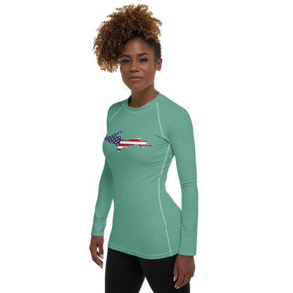 Michigan Upper Peninsula Rash Guard (w/ UP USA Flag) | Women's - Metallic Mint Green