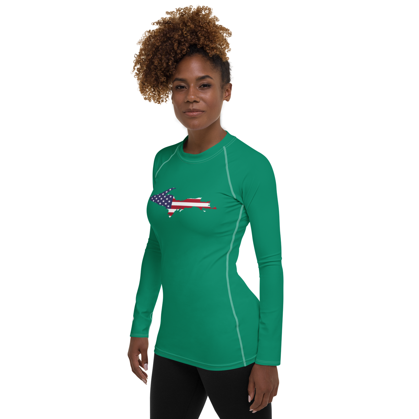 Michigan Upper Peninsula Rash Guard (w/ UP USA Flag) | Women's - Emerald Green