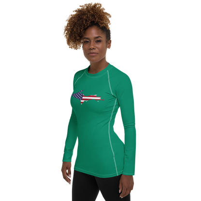 Michigan Upper Peninsula Rash Guard (w/ UP USA Flag) | Women's - Emerald Green