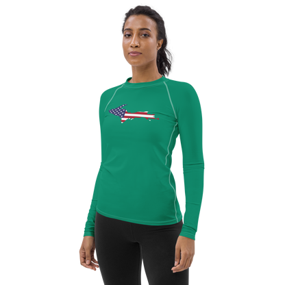 Michigan Upper Peninsula Rash Guard (w/ UP USA Flag) | Women's - Emerald Green