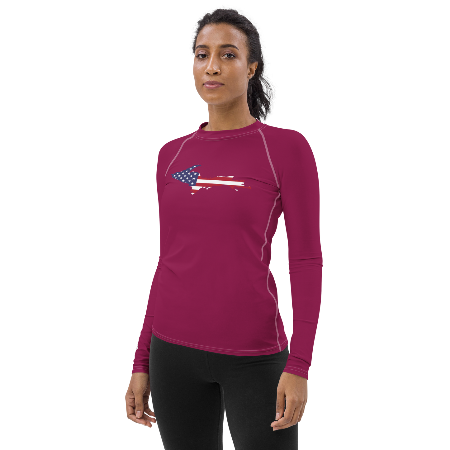 Michigan Upper Peninsula Rash Guard (w/ UP USA Flag) | Women's - Ruby Red