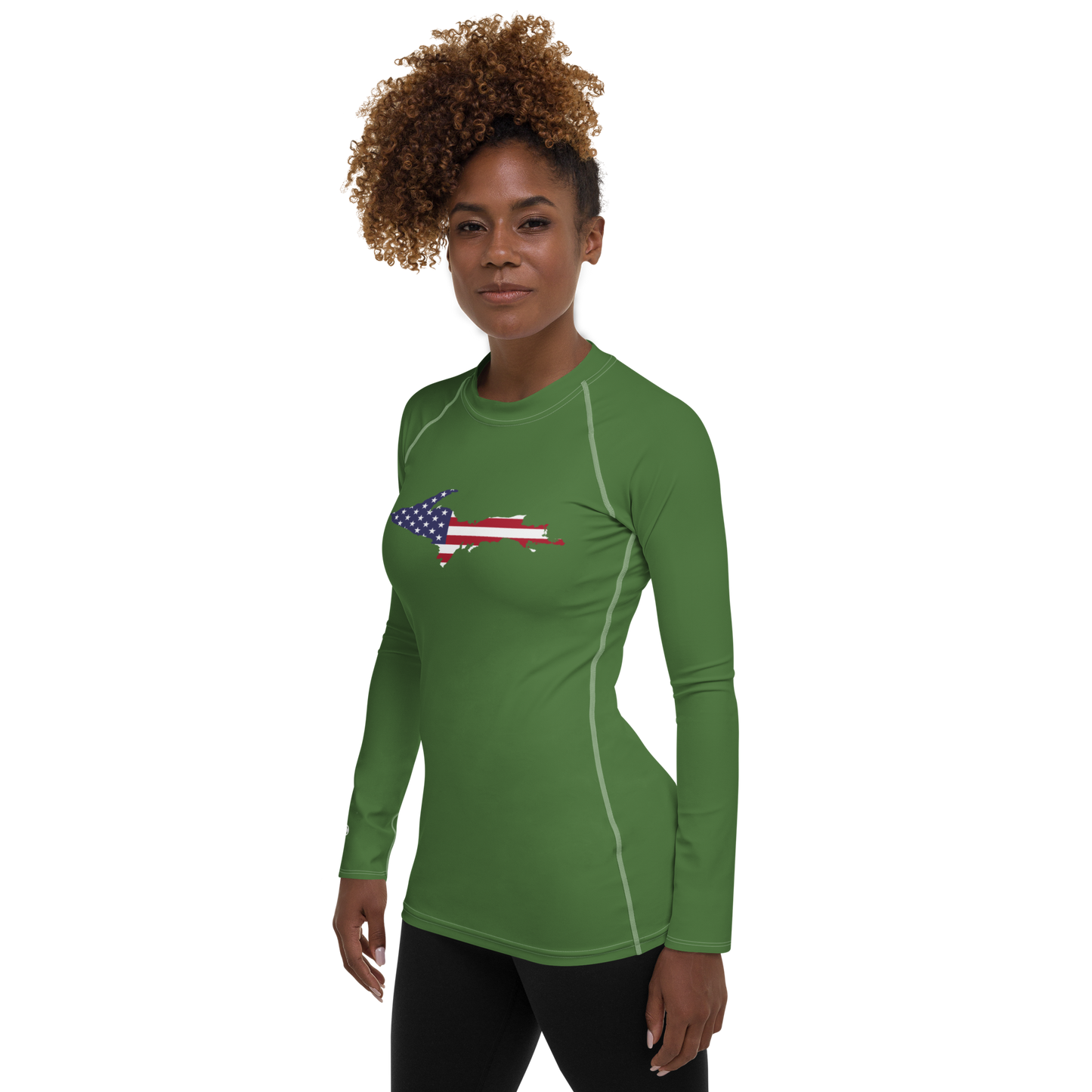 Michigan Upper Peninsula Rash Guard (w/ UP USA Flag) | Women's - Pine Green