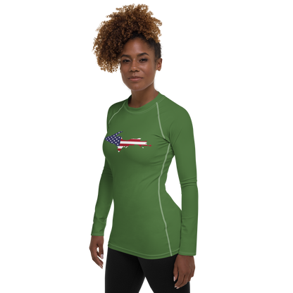 Michigan Upper Peninsula Rash Guard (w/ UP USA Flag) | Women's - Pine Green