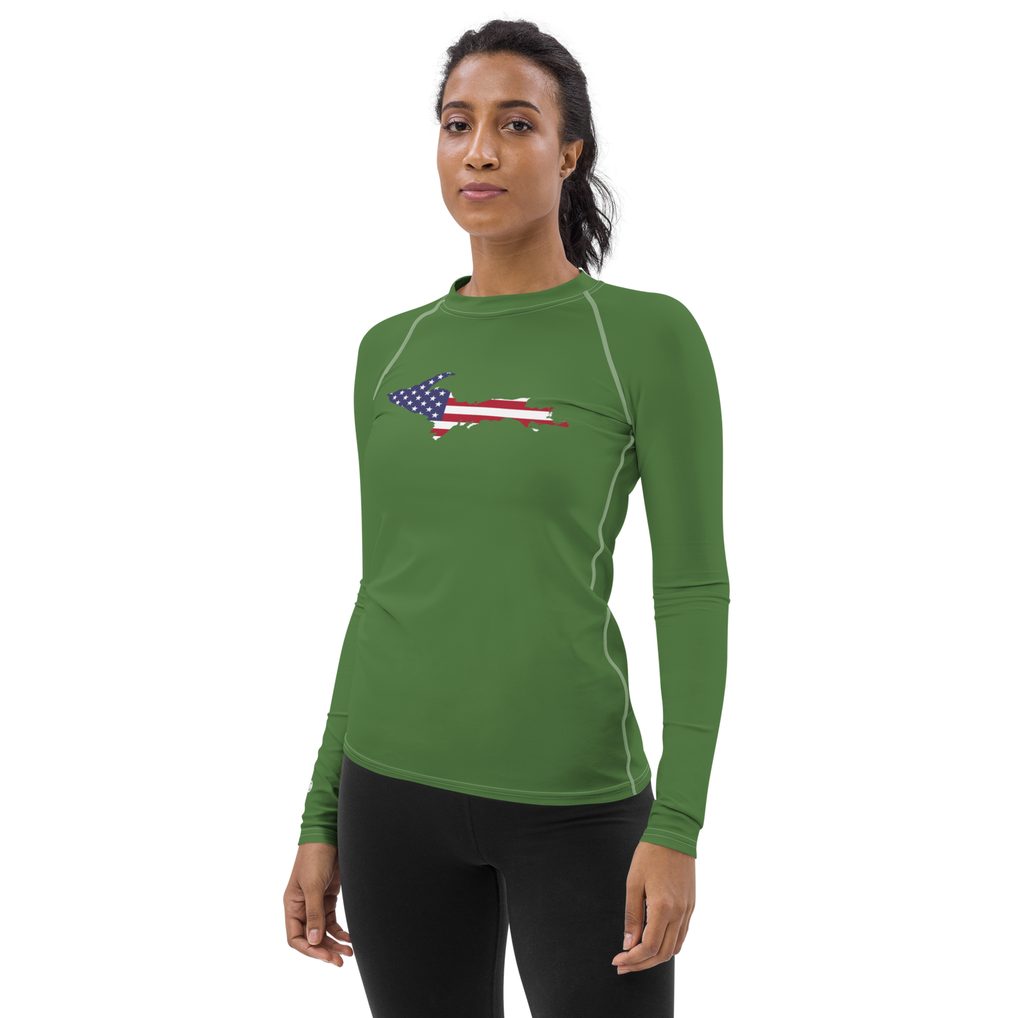 Michigan Upper Peninsula Rash Guard (w/ UP USA Flag) | Women's - Pine Green