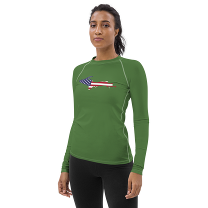 Michigan Upper Peninsula Rash Guard (w/ UP USA Flag) | Women's - Pine Green