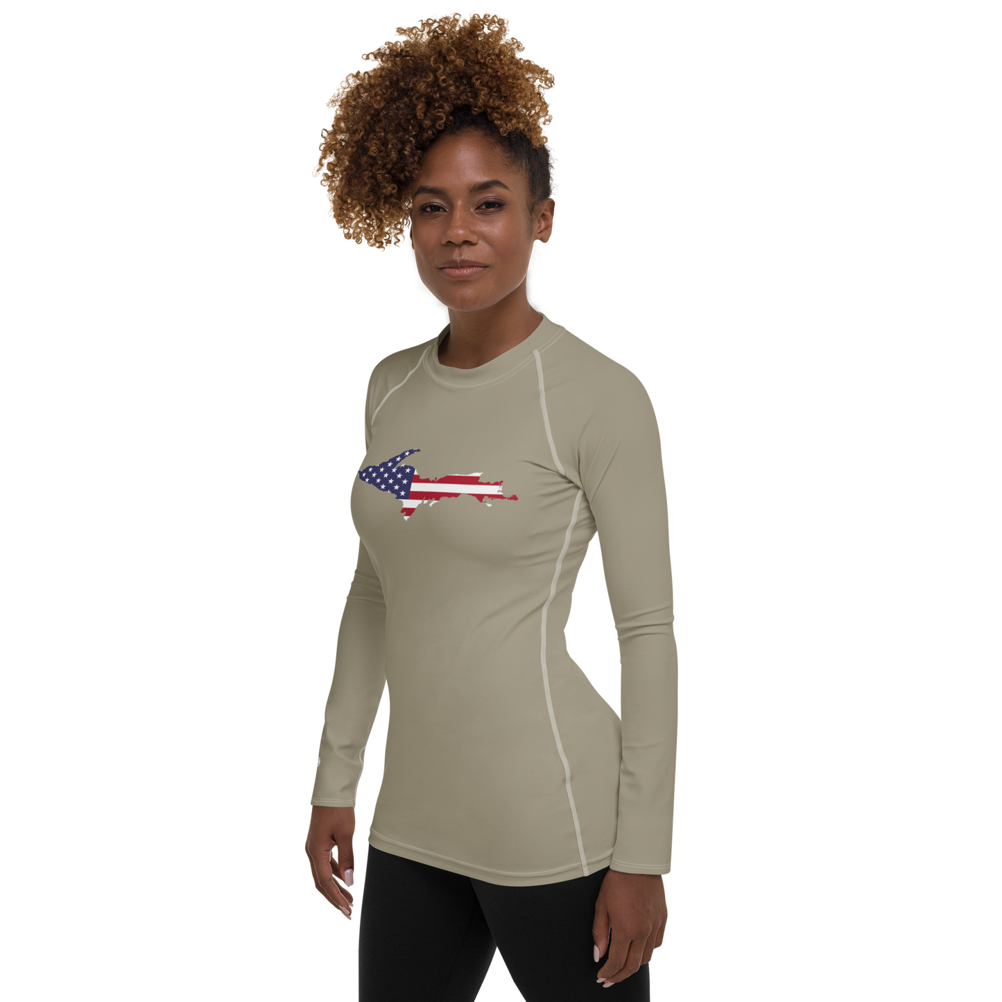 Michigan Upper Peninsula Rash Guard (w/ UP USA Flag) | Women's - Petoskey Stone Grey