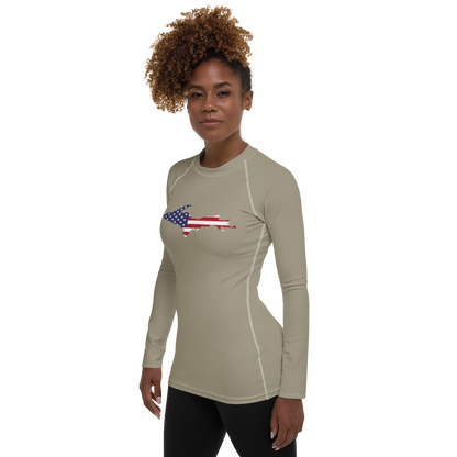 Michigan Upper Peninsula Rash Guard (w/ UP USA Flag) | Women's - Petoskey Stone Grey