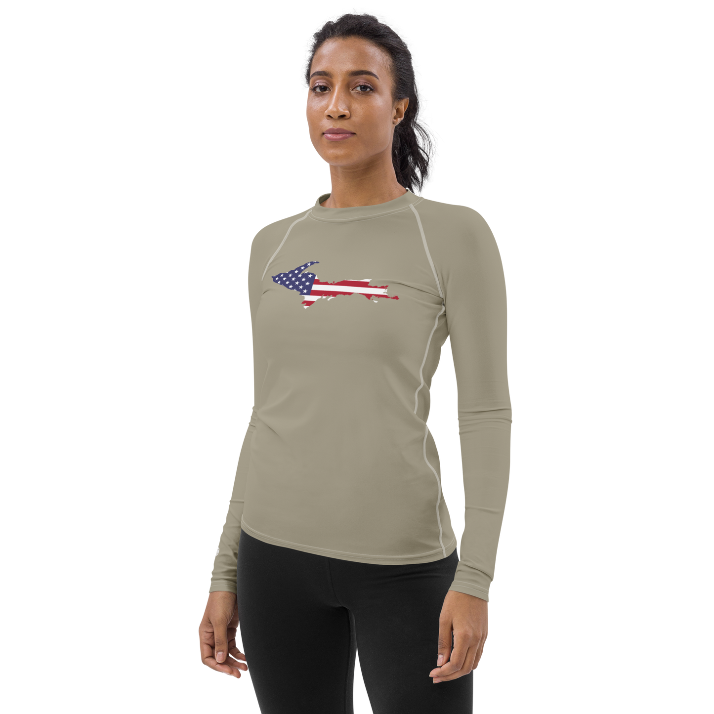 Michigan Upper Peninsula Rash Guard (w/ UP USA Flag) | Women's - Petoskey Stone Grey