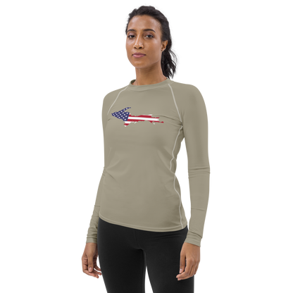 Michigan Upper Peninsula Rash Guard (w/ UP USA Flag) | Women's - Petoskey Stone Grey