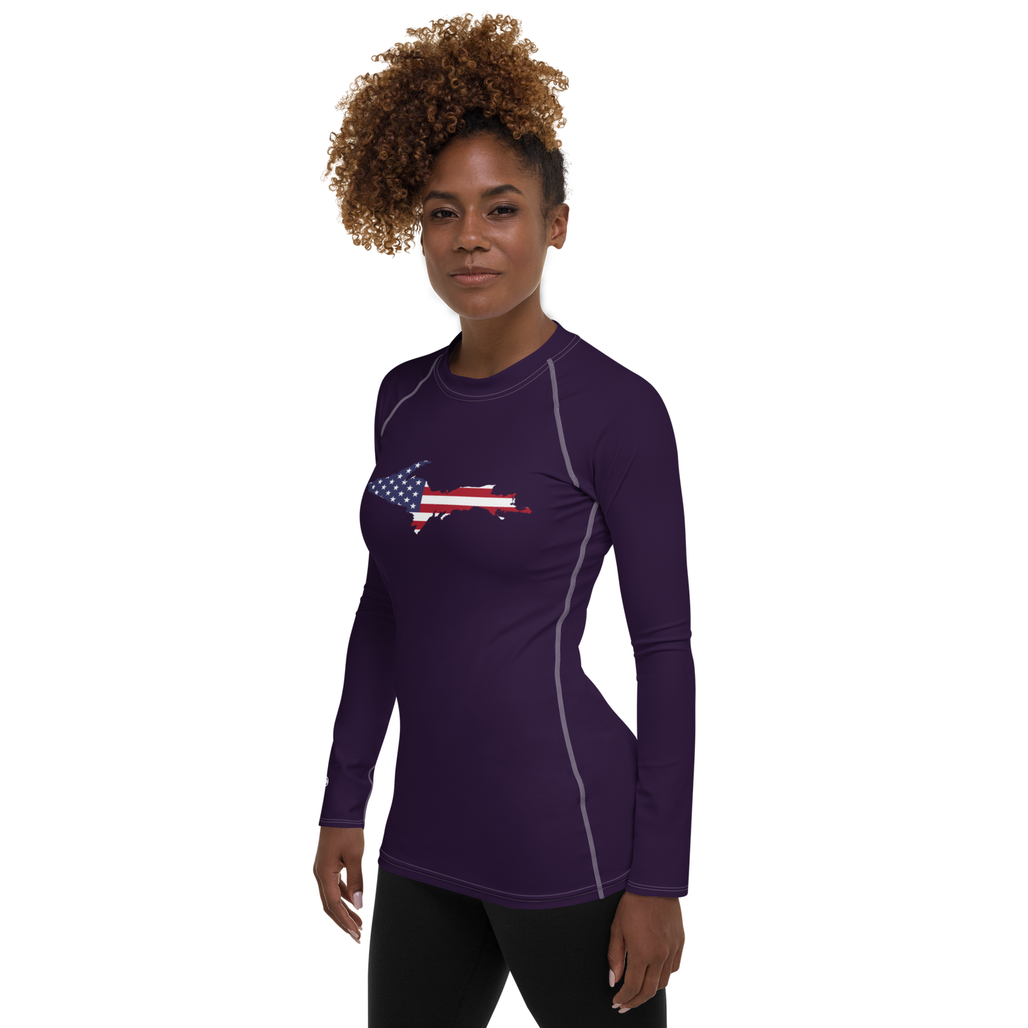 Michigan Upper Peninsula Rash Guard (w/ UP USA Flag) | Women's - Blackcurrant