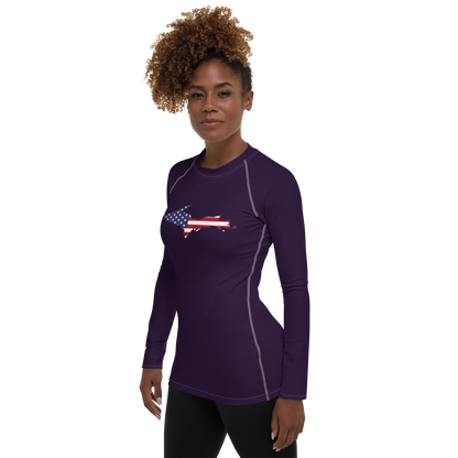 Michigan Upper Peninsula Rash Guard (w/ UP USA Flag) | Women's - Blackcurrant