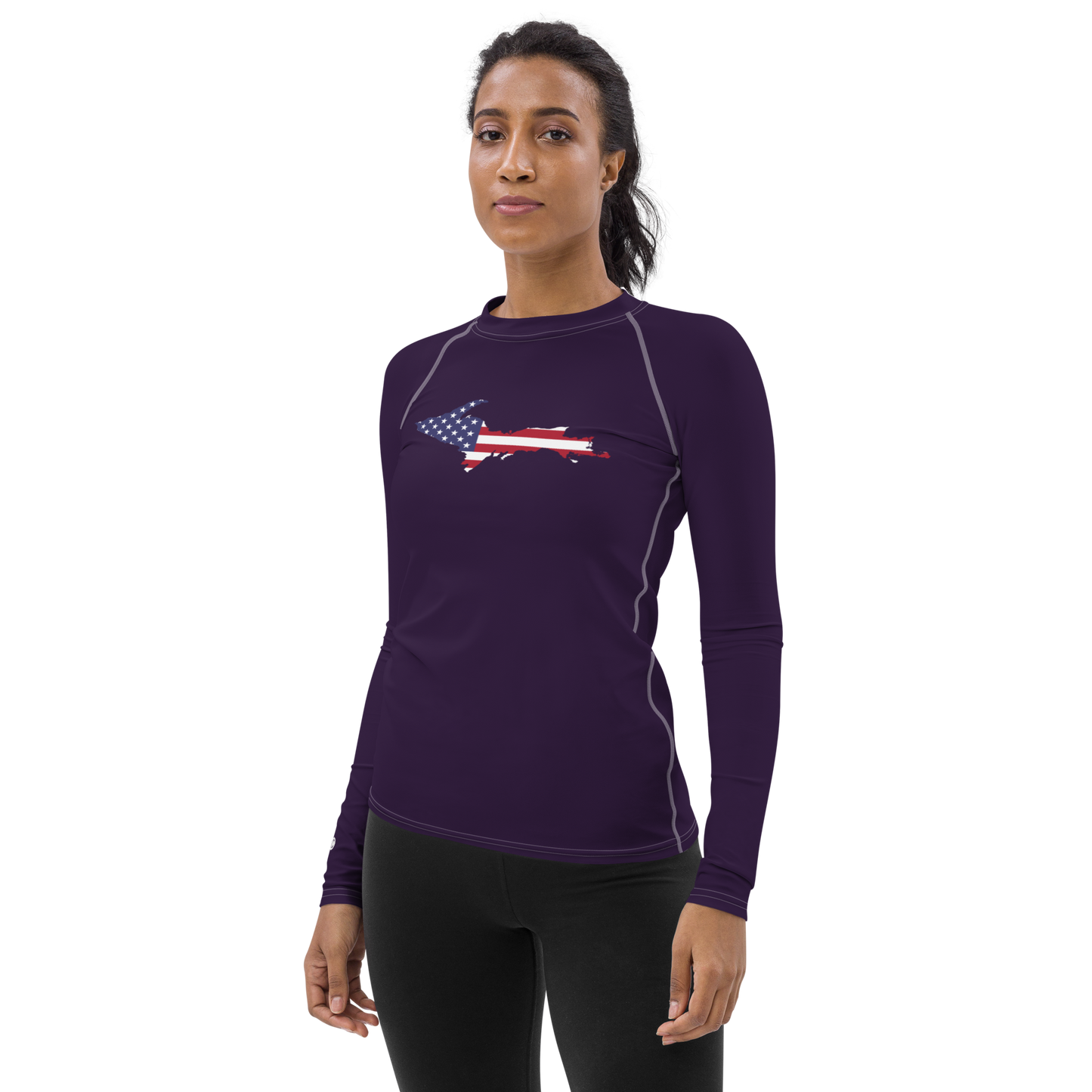 Michigan Upper Peninsula Rash Guard (w/ UP USA Flag) | Women's - Blackcurrant