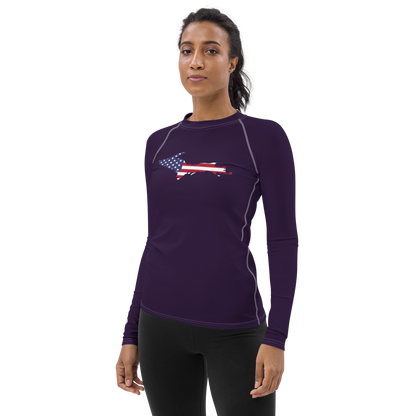 Michigan Upper Peninsula Rash Guard (w/ UP USA Flag) | Women's - Blackcurrant