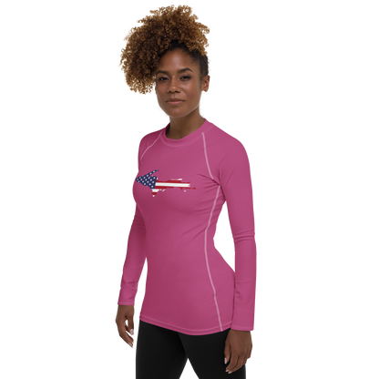 Michigan Upper Peninsula Rash Guard (w/ UP USA Flag) | Women's - Apple Blossom Pink