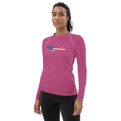 Michigan Upper Peninsula Rash Guard (w/ UP USA Flag) | Women's - Apple Blossom Pink