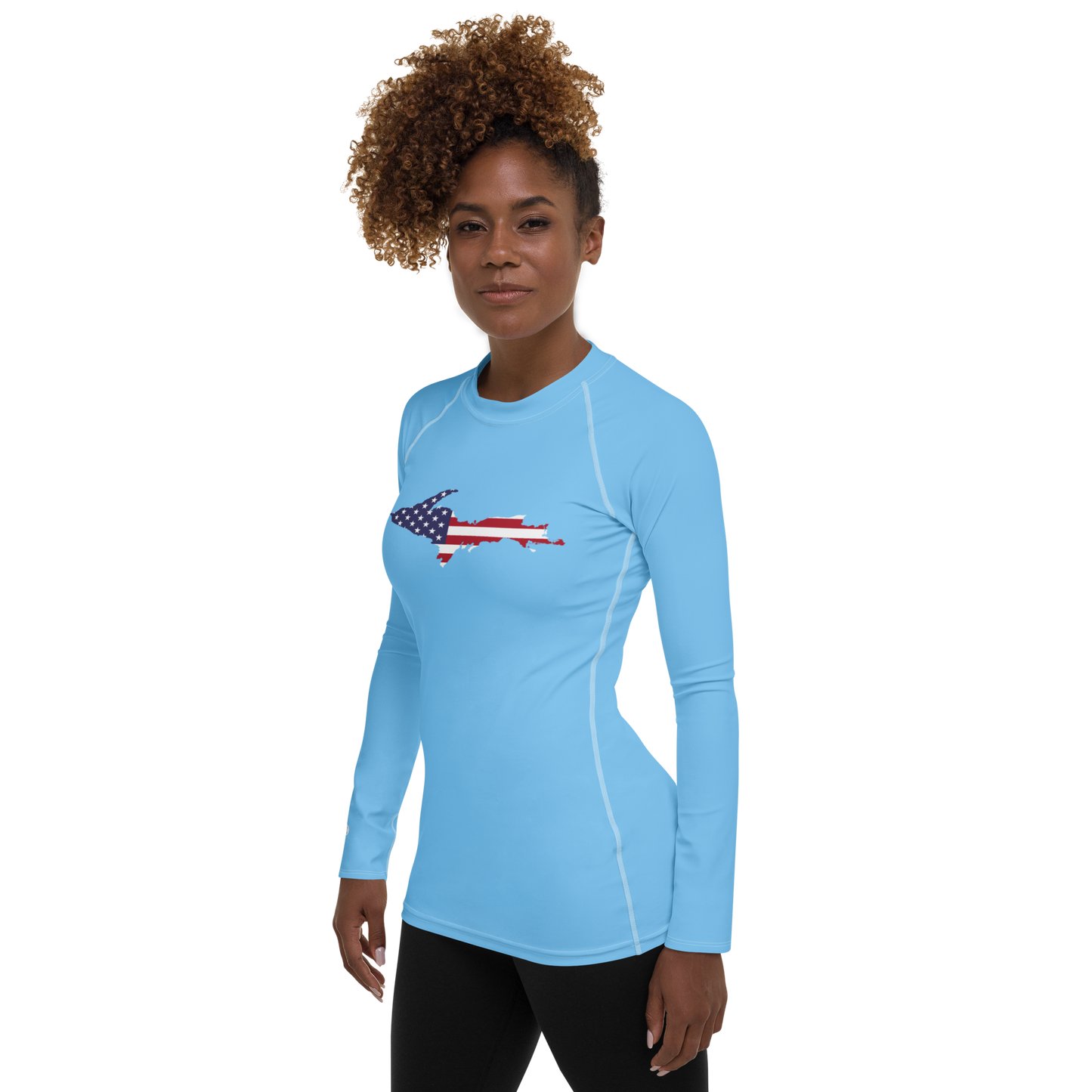 Michigan Upper Peninsula Rash Guard (w/ UP USA Flag) | Women's - DTW Blue