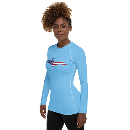 Michigan Upper Peninsula Rash Guard (w/ UP USA Flag) | Women's - DTW Blue