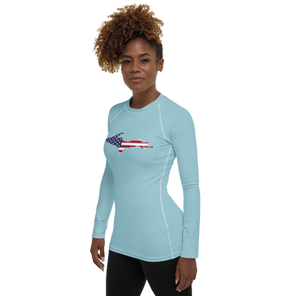 Michigan Upper Peninsula Rash Guard (w/ UP USA Flag) | Women's - '58 Caddie Blue