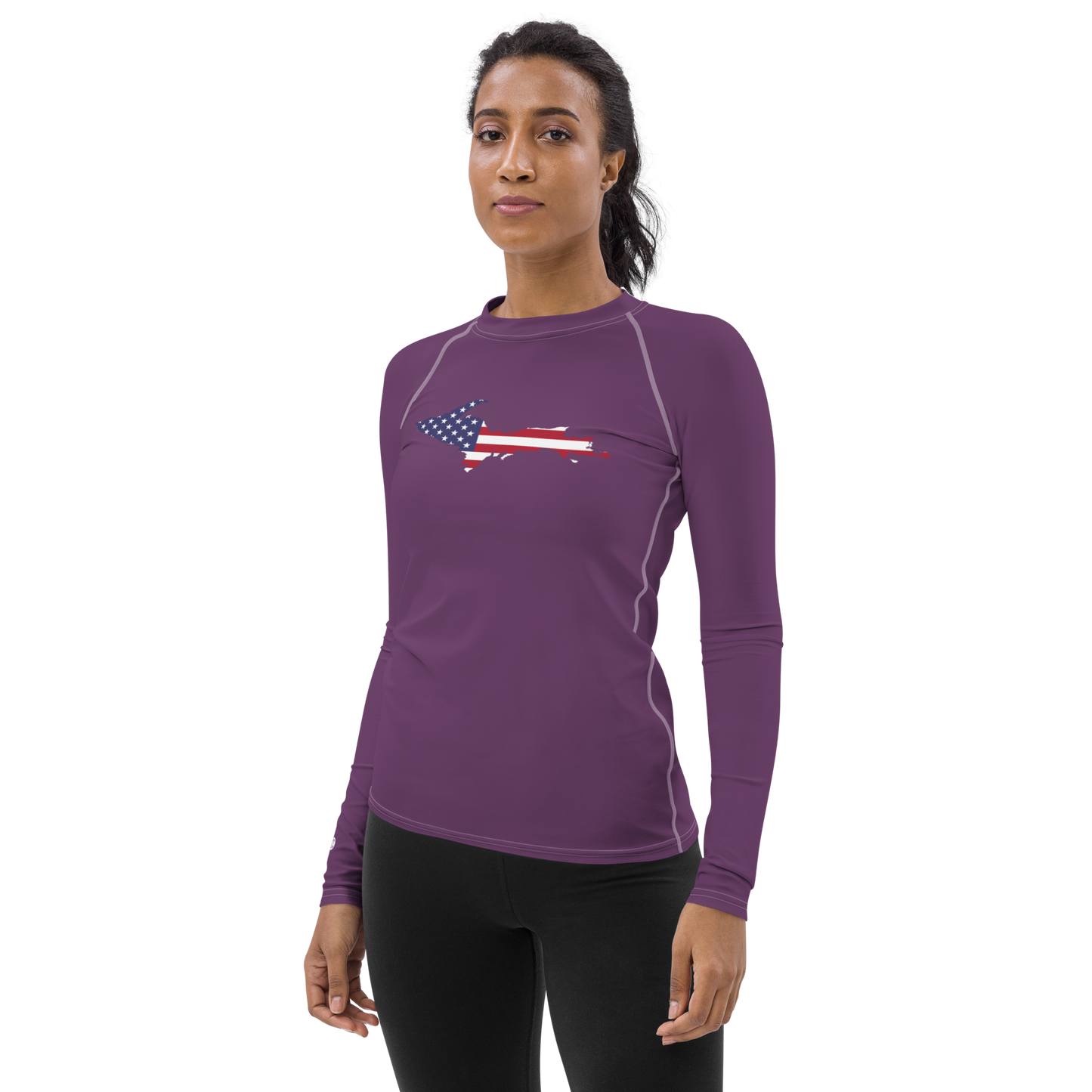 Michigan Upper Peninsula Rash Guard (w/ UP USA Flag) | Women's - Plum