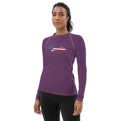 Michigan Upper Peninsula Rash Guard (w/ UP USA Flag) | Women's - Plum