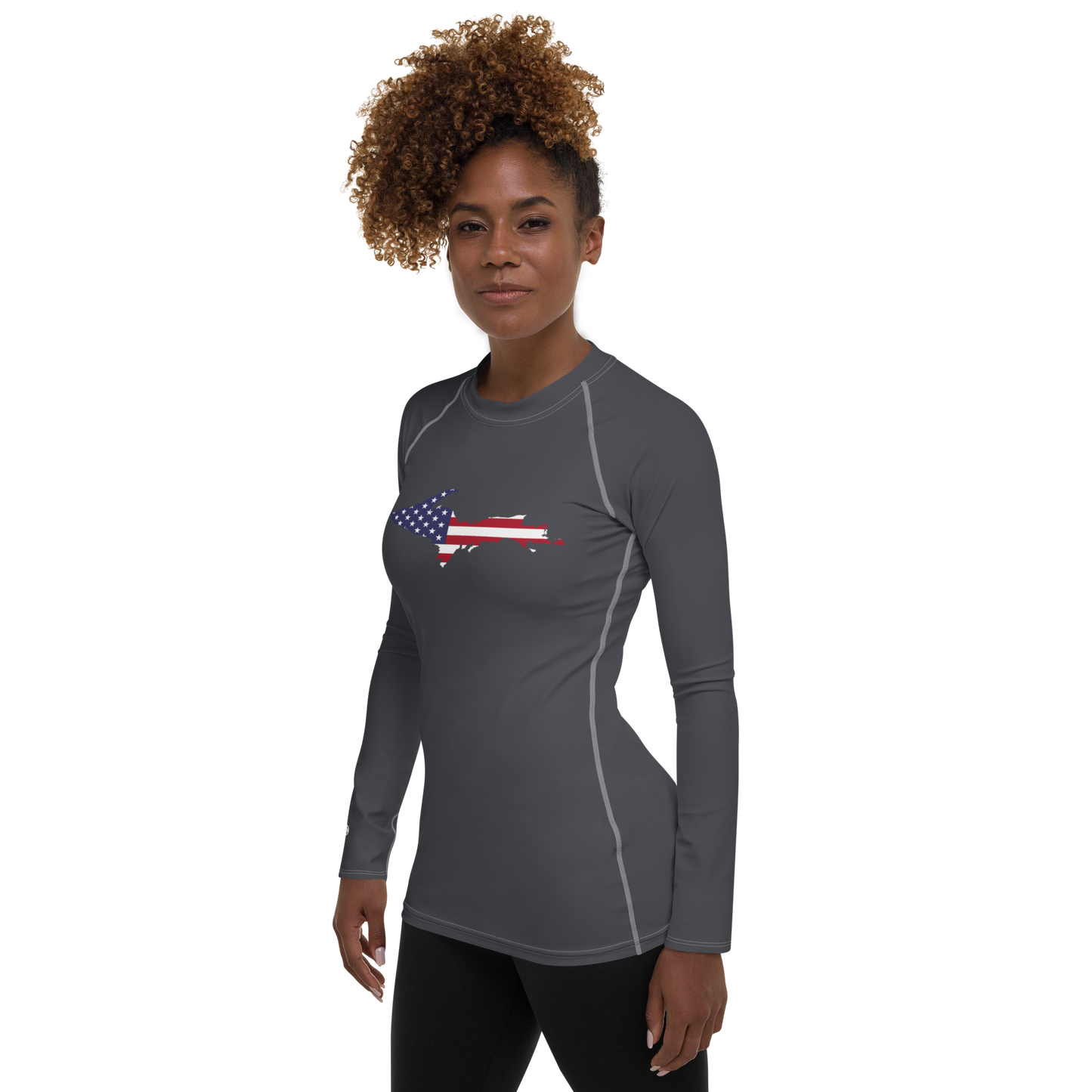 Michigan Upper Peninsula Rash Guard (w/ UP USA Flag) | Women's - Iron Ore Grey