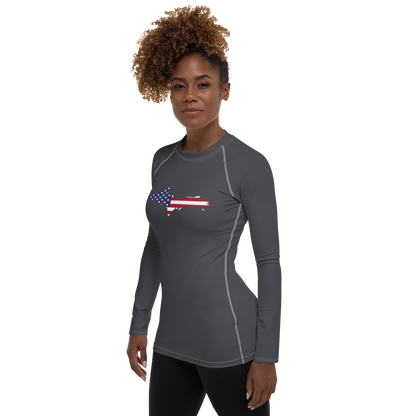 Michigan Upper Peninsula Rash Guard (w/ UP USA Flag) | Women's - Iron Ore Grey