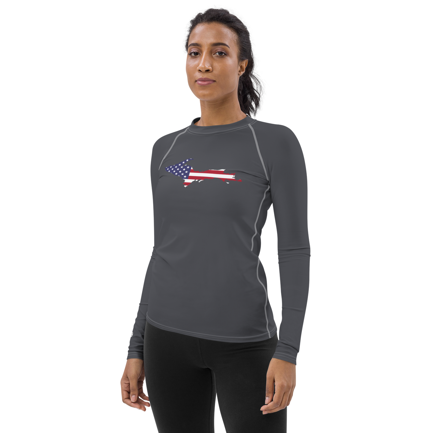 Michigan Upper Peninsula Rash Guard (w/ UP USA Flag) | Women's - Iron Ore Grey