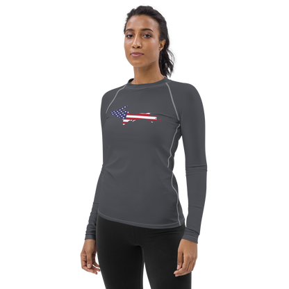 Michigan Upper Peninsula Rash Guard (w/ UP USA Flag) | Women's - Iron Ore Grey