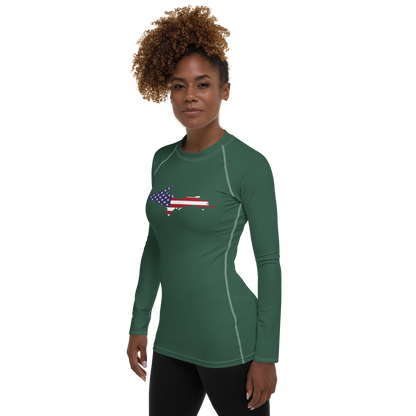 Michigan Upper Peninsula Rash Guard (w/ UP USA Flag) | Women's - Ginger Ale Green