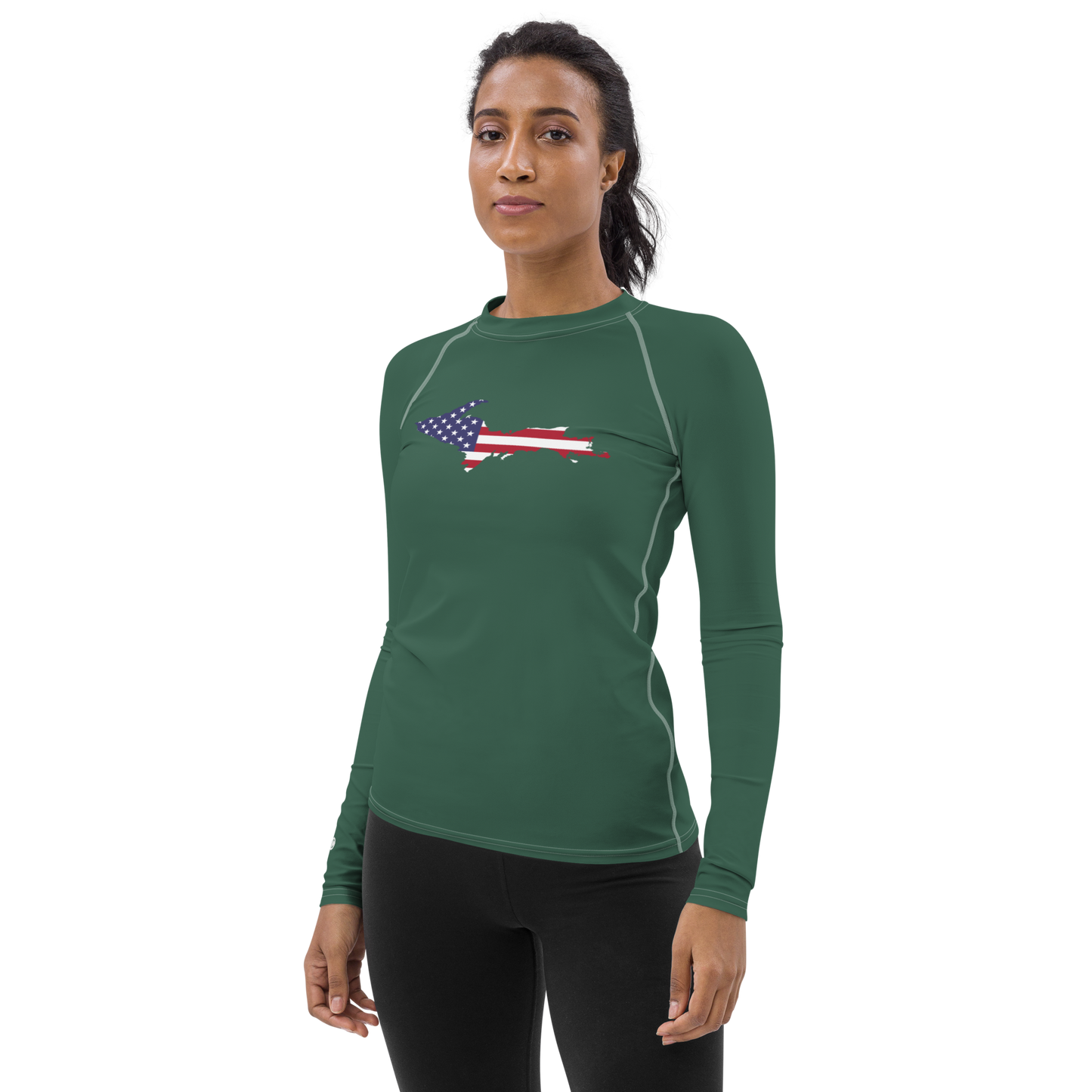 Michigan Upper Peninsula Rash Guard (w/ UP USA Flag) | Women's - Ginger Ale Green