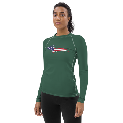 Michigan Upper Peninsula Rash Guard (w/ UP USA Flag) | Women's - Ginger Ale Green