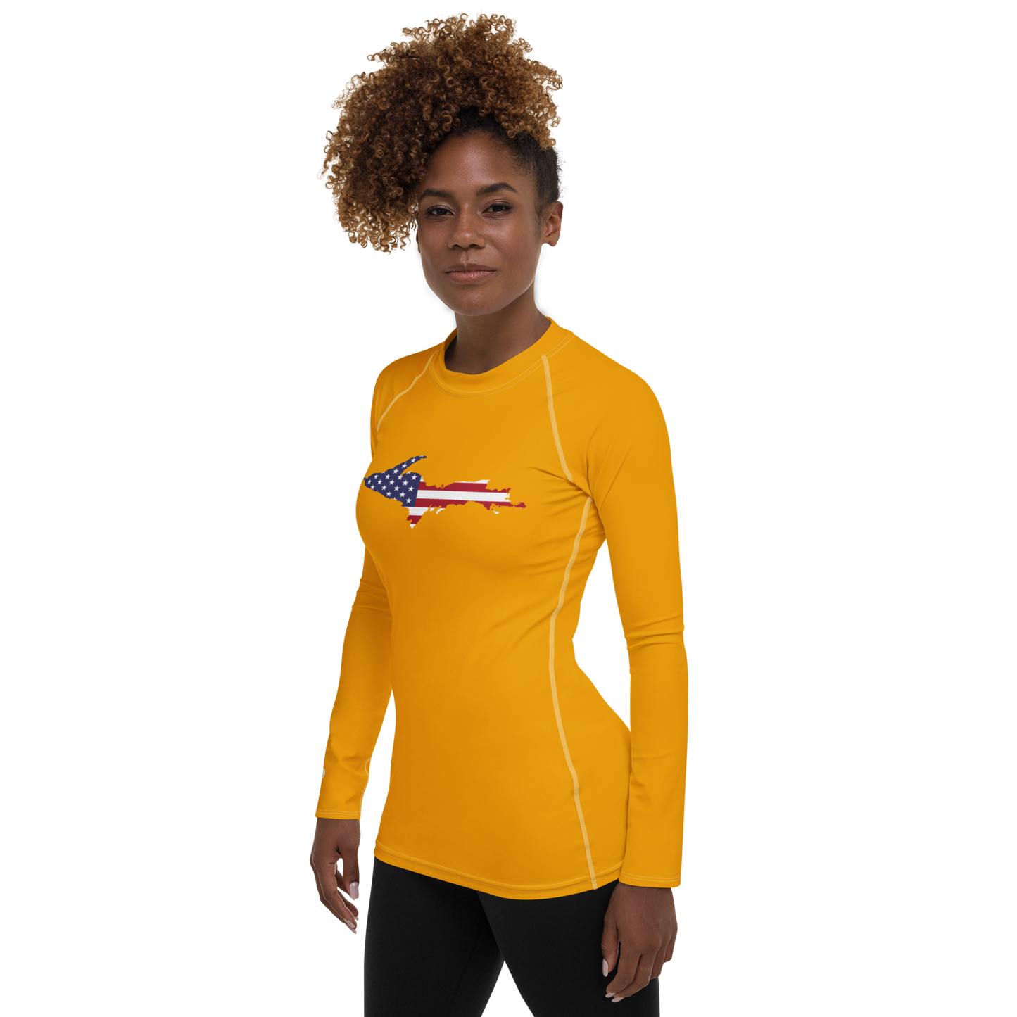 Michigan Upper Peninsula Rash Guard (w/ UP USA Flag) | Women's - Birch Leaf Orange