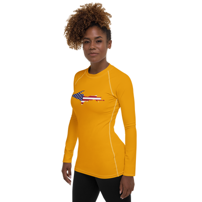 Michigan Upper Peninsula Rash Guard (w/ UP USA Flag) | Women's - Birch Leaf Orange