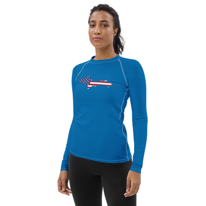 Michigan Upper Peninsula Rash Guard (w/ UP USA Flag) | Women's - Azure