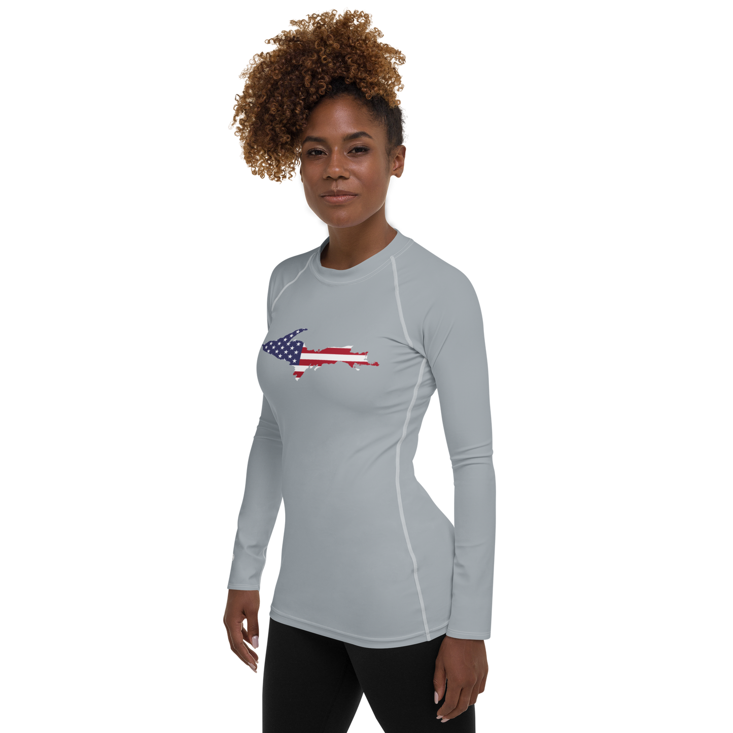 Michigan Upper Peninsula Rash Guard (w/ UP USA Flag) | Women's - Silver