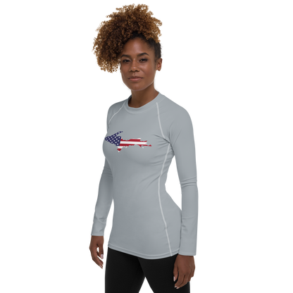 Michigan Upper Peninsula Rash Guard (w/ UP USA Flag) | Women's - Silver