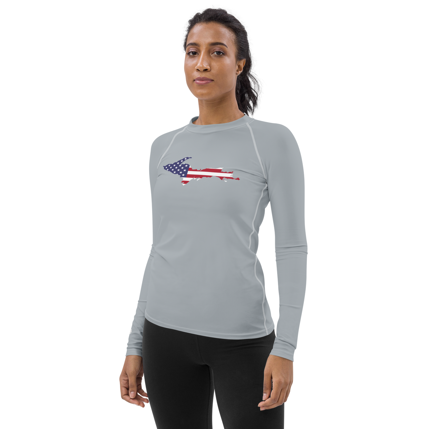 Michigan Upper Peninsula Rash Guard (w/ UP USA Flag) | Women's - Silver