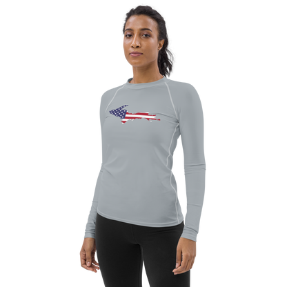 Michigan Upper Peninsula Rash Guard (w/ UP USA Flag) | Women's - Silver