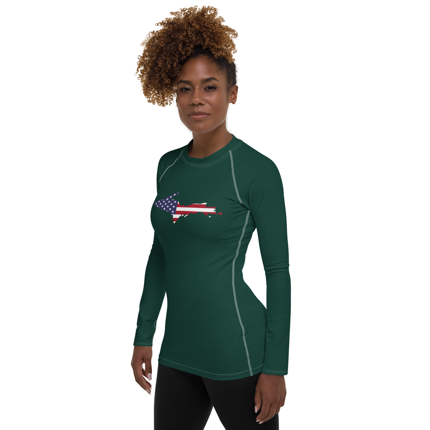 Michigan Upper Peninsula Rash Guard (w/ UP USA Flag) | Women's - Laconic Green